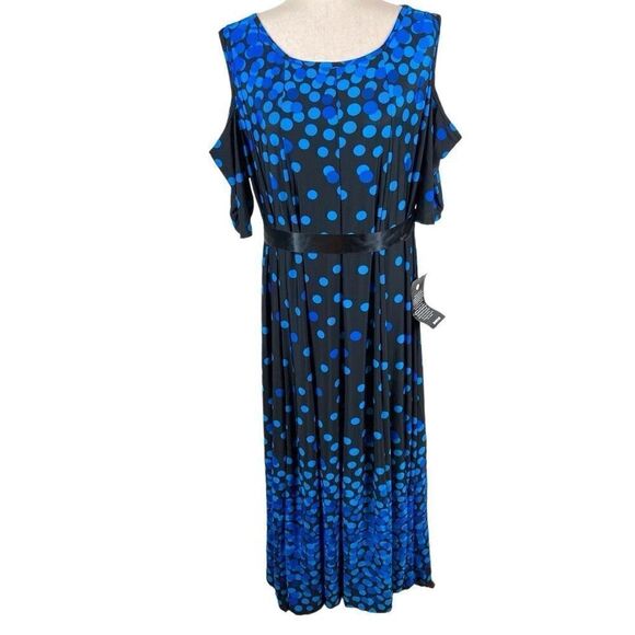 Avenue cold shoulder navy polkadot belted maxi dress women’s 22/24 NEW - Picture 1 of 13